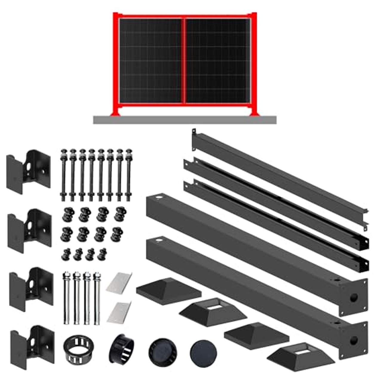 Solarzaun rostfreier Stahl Schwarz Horizontal