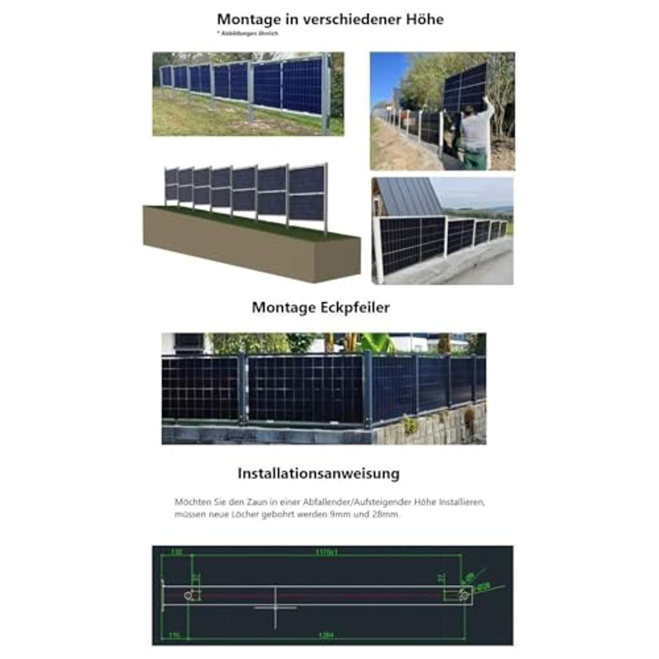 Solarzaun 4.0 rostfreier Stahl Schwarz für 3 Module