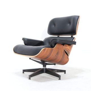 Premium Leder schwarz und weiß Lounge Sessel und Polsterhocker