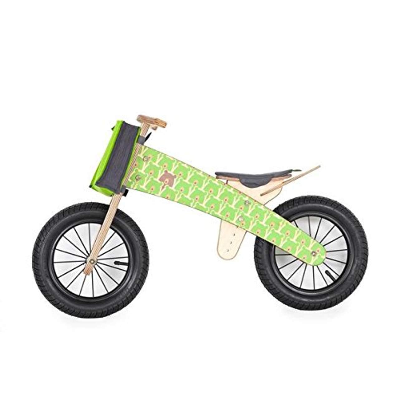 DIPDAP Luxus Lauflernrad Balance aus Holz Kinder Fahrrad Laufrad Grün Bären