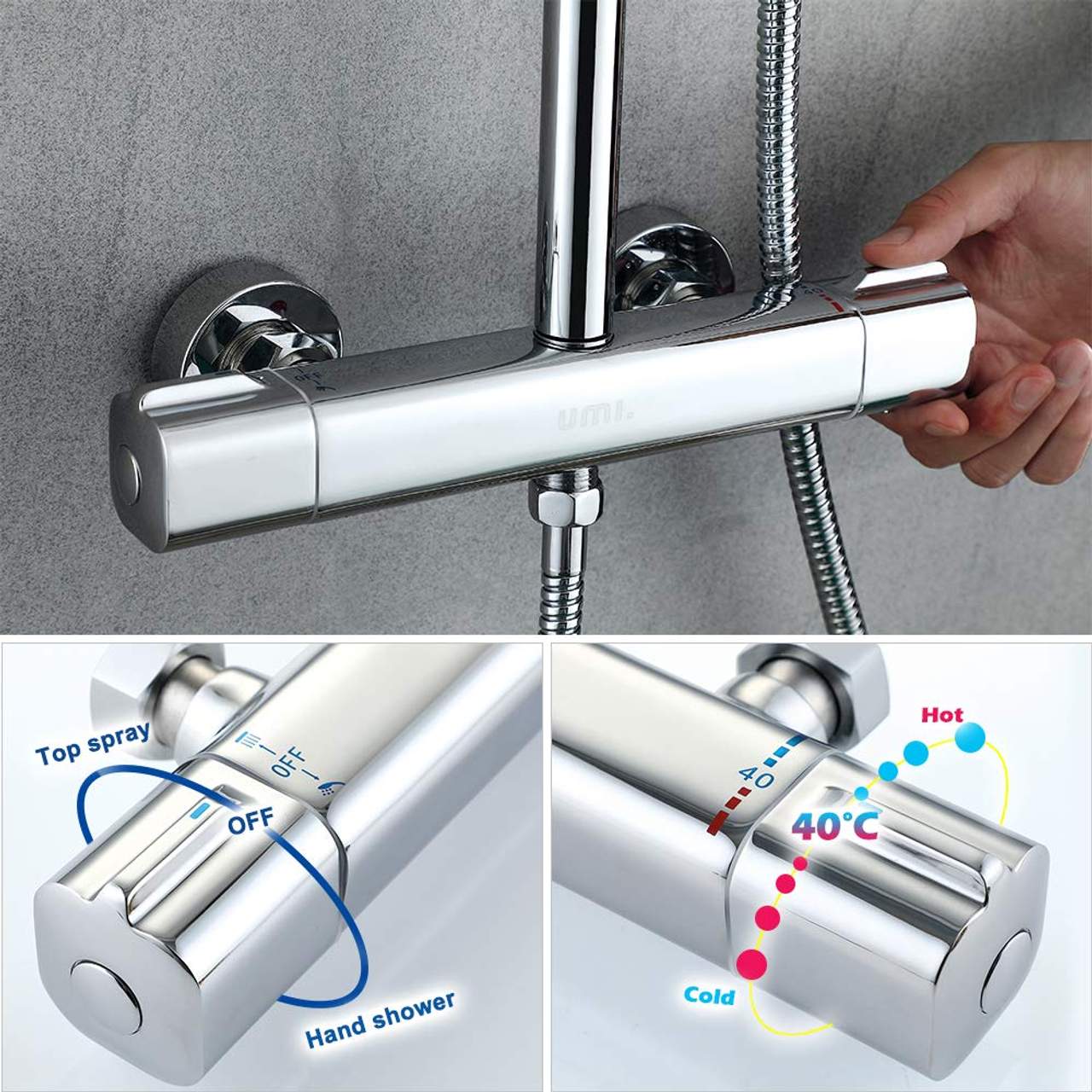 Umi Essentials Duschsystem mit Thermostat Regendusche Duschset Duscharmatur Dusche