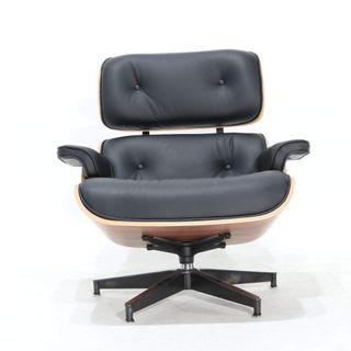 Premium Leder schwarz und weiß Lounge Sessel und Polsterhocker